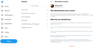 deactivate my twitter account from settings