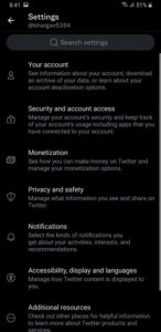 twitter app account settings