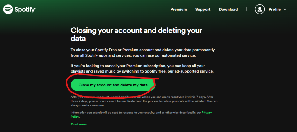 closing your spotify account